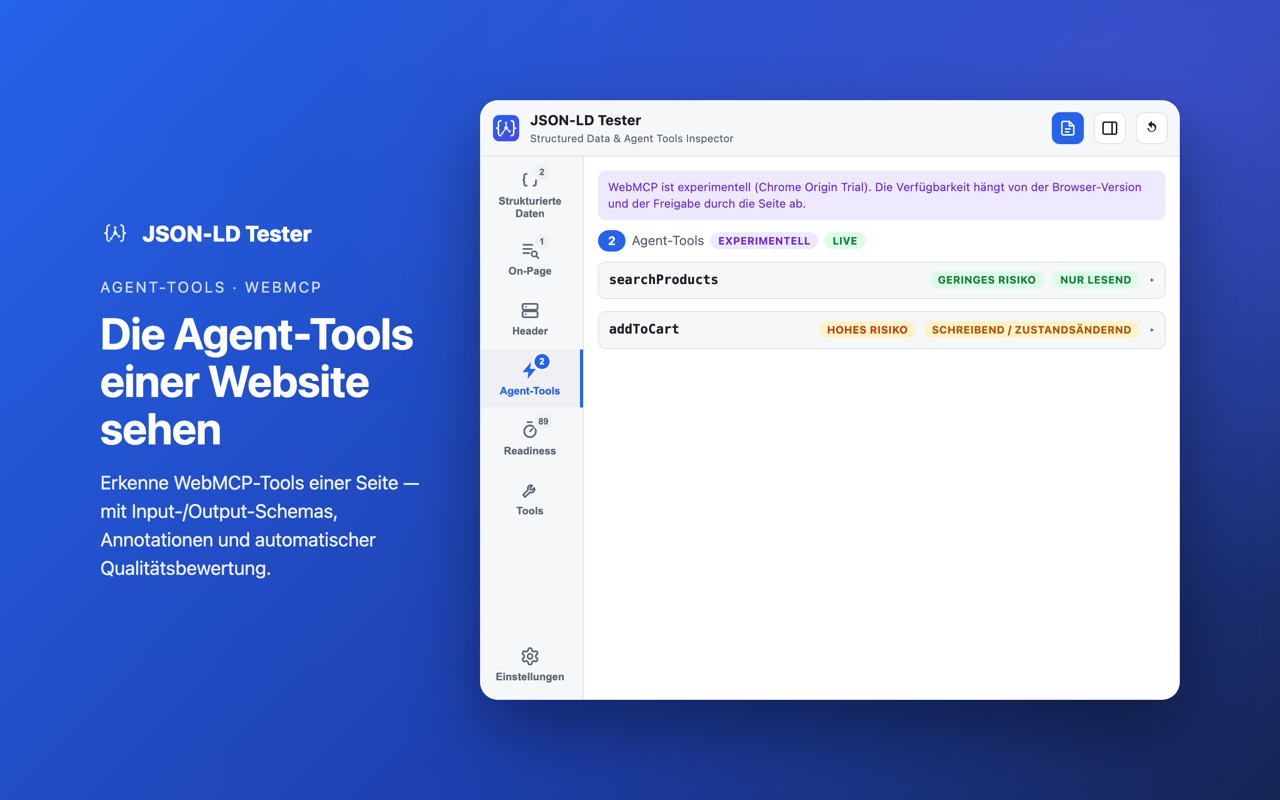 Agent-Tools · WebMCP: Die Agent-Tools einer Website sehen