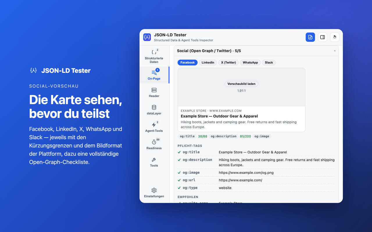 Social-Vorschau: Die Karte sehen, bevor du teilst