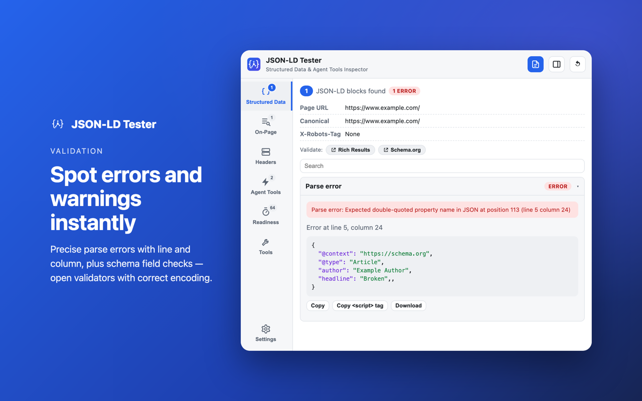 Validation: Spot errors and warnings instantly