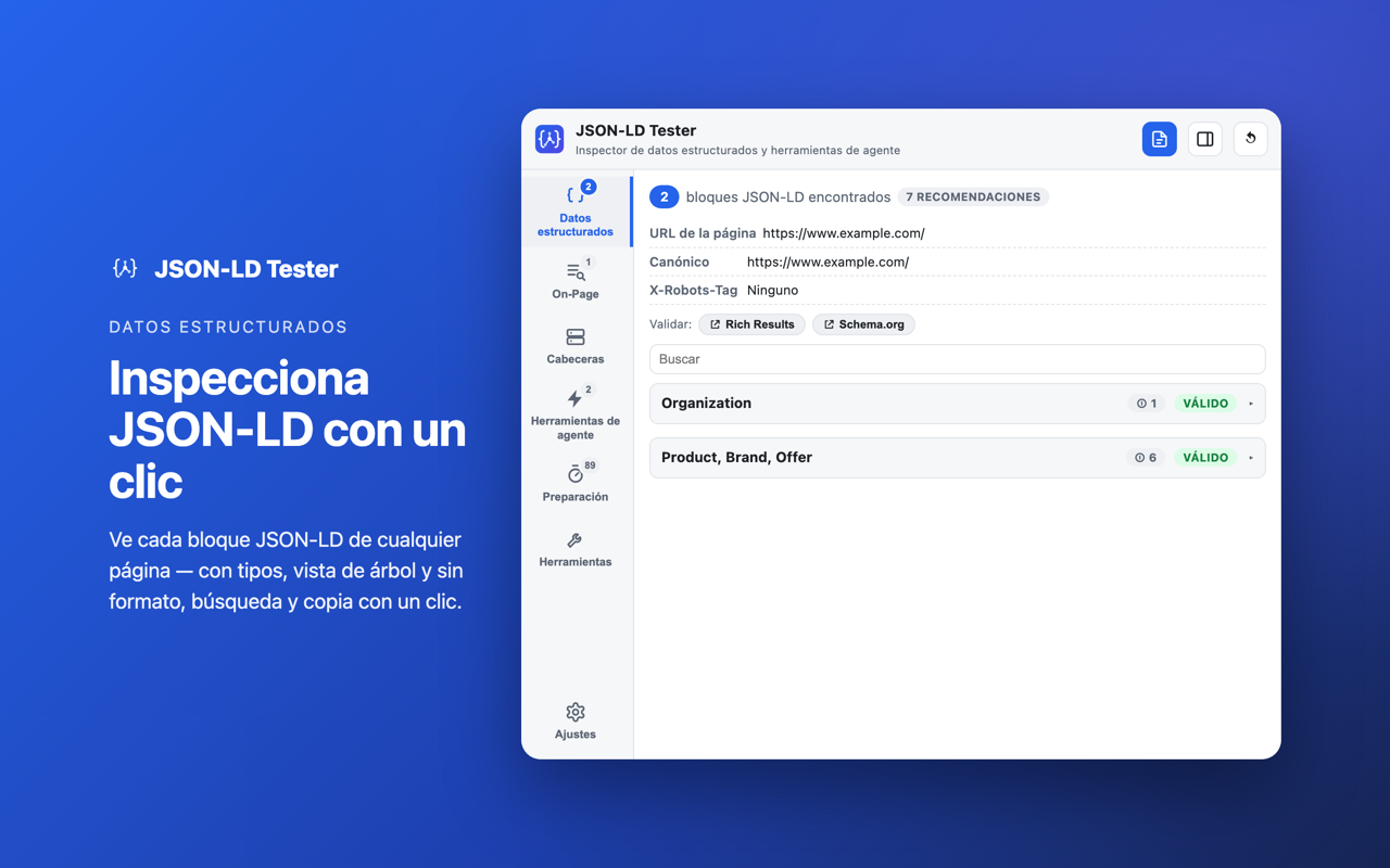 Datos estructurados: Inspecciona JSON-LD con un clic