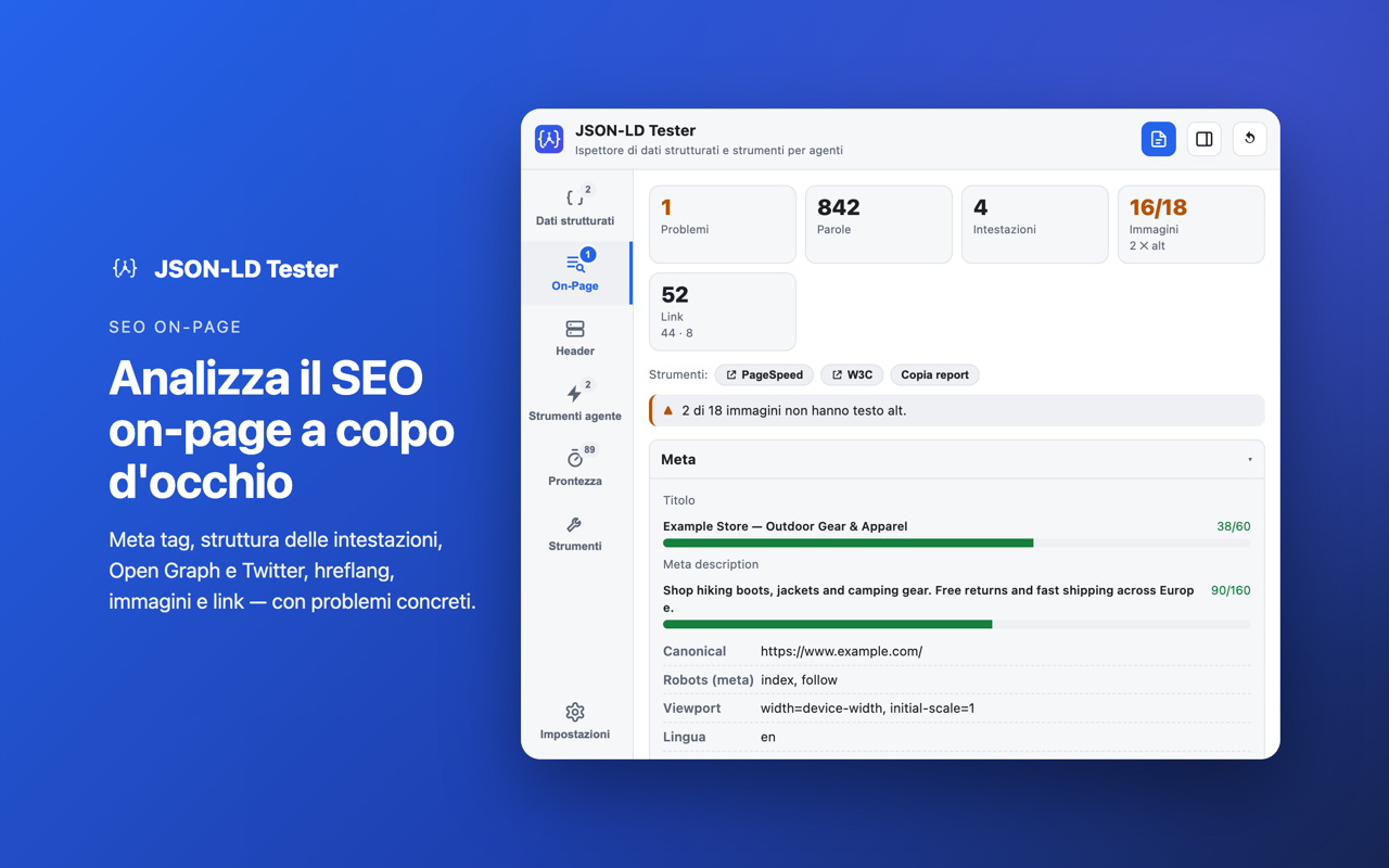 SEO on-page: Analizza il SEO on-page a colpo d'occhio