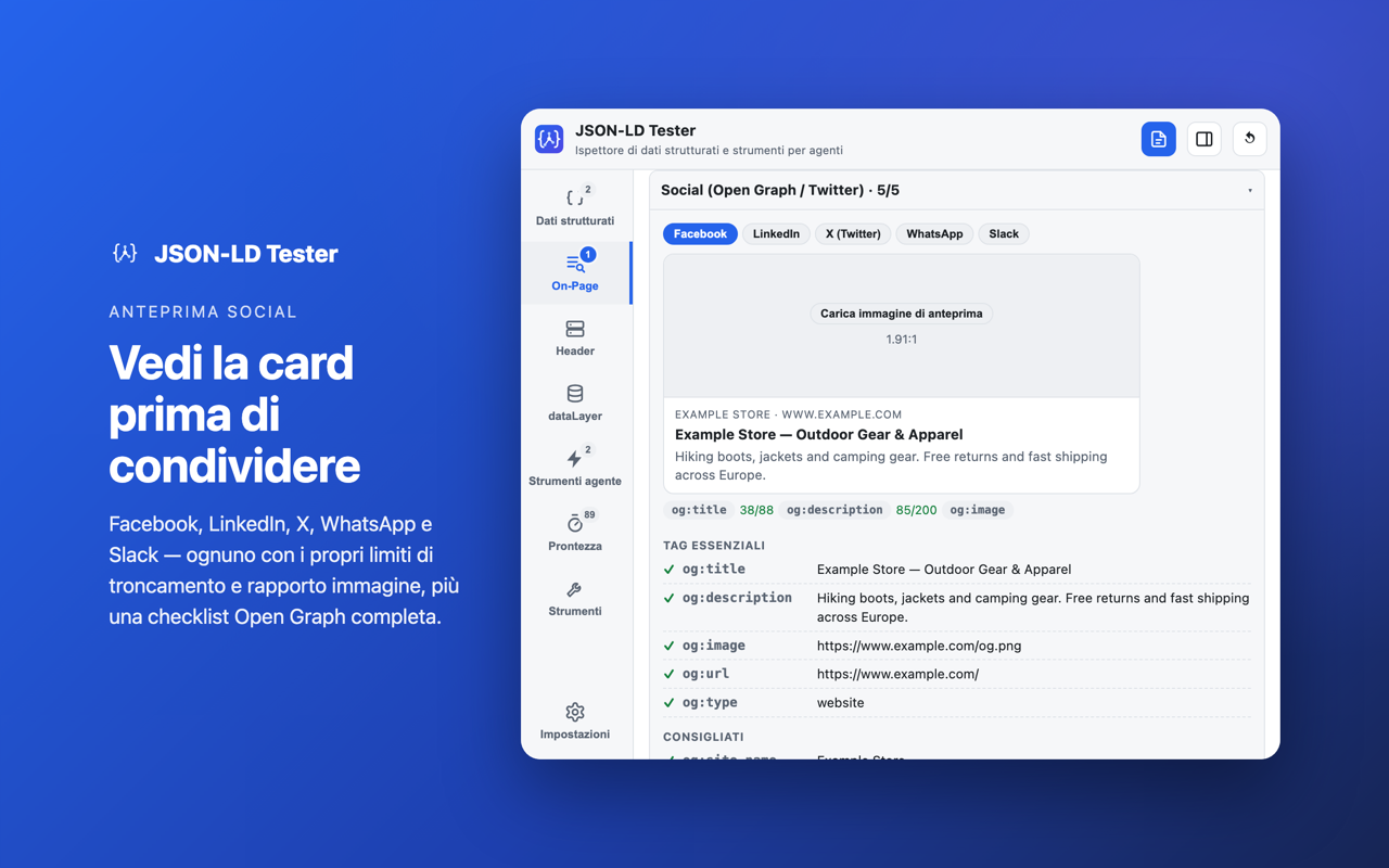 Anteprima social: Vedi la card prima di condividere