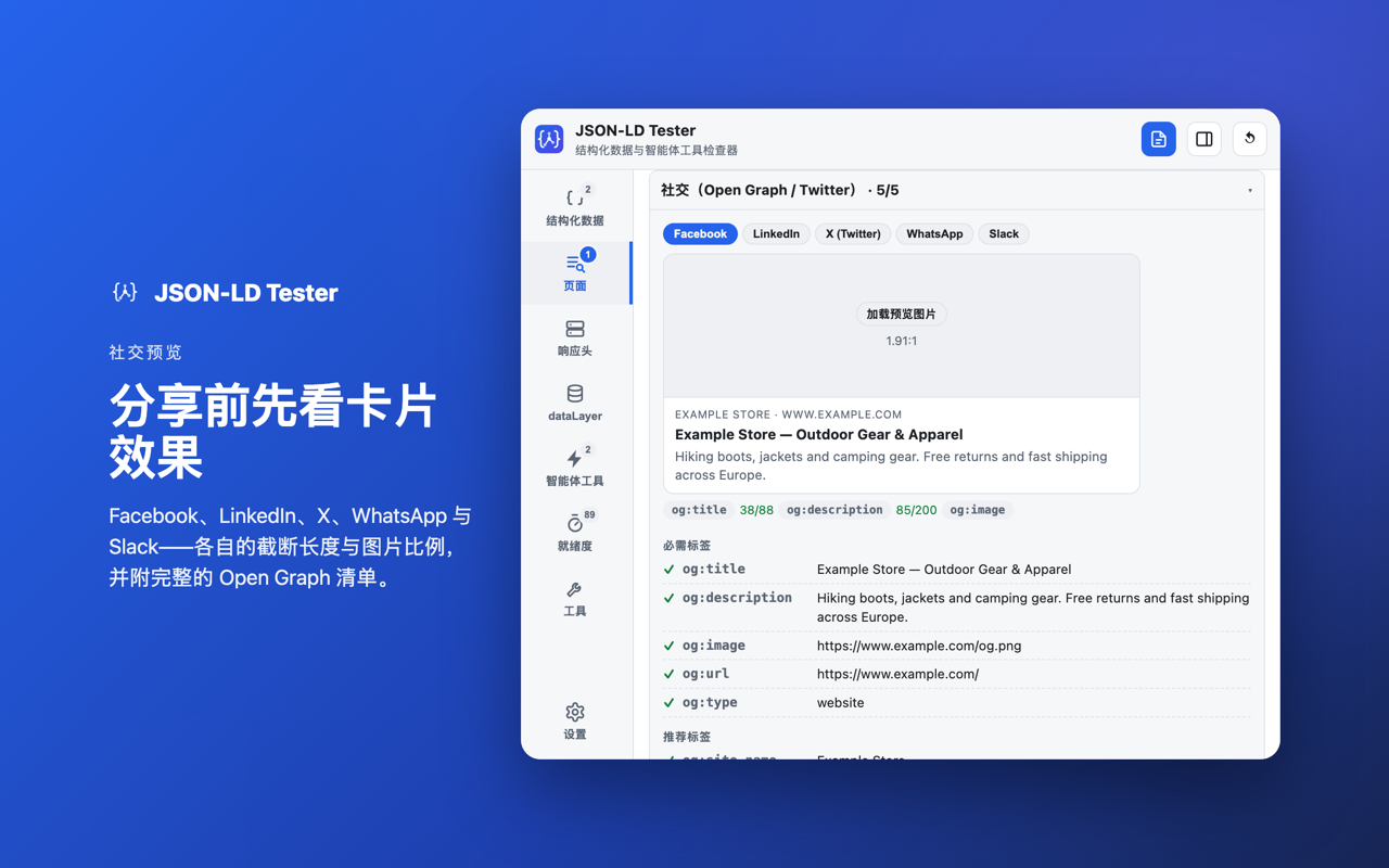 社交预览: 分享前先看卡片效果